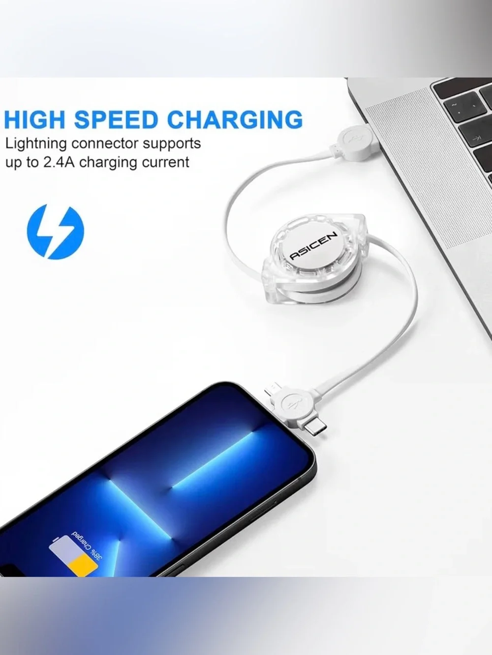 2Pack 3 in 1 Retractable Multi Charging Cable